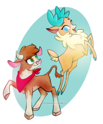 Size: 1000x1202 | Tagged: safe, artist:cocorinus, arizona (tfh), velvet (tfh), cow, deer, reindeer, them's fightin' herds, cloven hooves, community related, female, simple background, transparent background