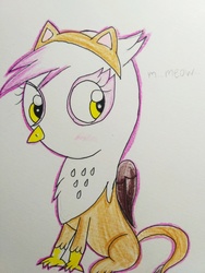 Size: 3120x4160 | Tagged: safe, artist:sumi-mlp25, gilda, griffon, g4, cat ears, female, simple background, sitting, solo, traditional art, white background