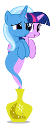 Size: 252x608 | Tagged: safe, artist:navitaserussirus, trixie, twilight sparkle, genie, asktwixiegenies, g4, duo, female, lesbian, ship:twixie, shipping, simple background, white background