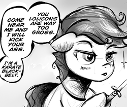 Size: 558x470 | Tagged: artist needed, safe, artist:anonymous, scootaloo, pony, g4, drawthread, female, grayscale, monochrome, ponified, solo, speech bubble