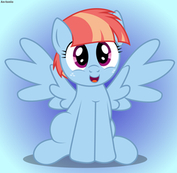 Size: 5000x4887 | Tagged: safe, artist:an-tonio, windy whistles, pegasus, pony, g4, absurd resolution, cute, female, freckles, gradient background, happy, mare, sitting, solo, vector, windybetes, wings