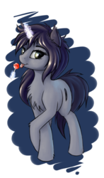 Size: 1832x3116 | Tagged: safe, artist:lightly-san, oc, oc only, oc:kate, pony, unicorn, candy, chest fluff, cute, female, food, glowing horn, horn, levitation, lollipop, magic, mare, simple background, solo, telekinesis, tongue out, transparent background