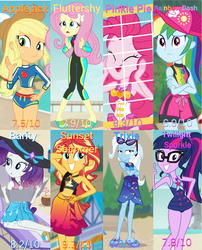 Size: 2500x3100 | Tagged: safe, screencap, applejack, fluttershy, pinkie pie, rainbow dash, rarity, sci-twi, sunset shimmer, trixie, twilight sparkle, human, equestria girls, equestria girls series, forgotten friendship, g4, beach, belly button, clothes, feet, female, flip-flops, geode of empathy, geode of fauna, geode of shielding, geode of sugar bombs, geode of super speed, geode of super strength, geode of telekinesis, glasses, hat, high res, humane five, humane seven, humane six, magical geodes, rating, rock horse, sandals, sarong, sexy, shorts, sports bra, sunglasses, swimming trunks, swimsuit, wetsuit