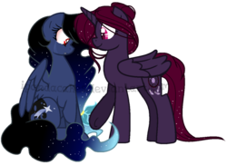 Size: 1007x734 | Tagged: safe, artist:ipandacakes, oc, oc only, oc:nightfly, oc:serene tempest, alicorn, pony, crying, half-siblings, magical lesbian spawn, offspring, parent:king sombra, parent:princess luna, parent:tempest shadow, parents:lumbra, parents:tempestluna, simple background, transparent background