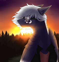 Size: 2527x2682 | Tagged: safe, artist:lastaimin, oc, oc only, pegasus, pony, aviator goggles, high res, male, solo, stallion, sunset, tree