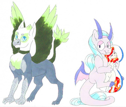 Size: 736x624 | Tagged: safe, artist:frozensoulpony, oc, oc only, oc:sweet bailey, dracony, hybrid, female, glasses, interspecies offspring, male, offspring, parent:greta, parent:mina, parent:raven, parent:rover, plushie, traditional art