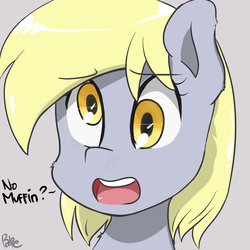 Size: 1280x1280 | Tagged: safe, artist:palpe, derpy hooves, g4, confused, female, mare, muffin, muffins fuel, open mouth, random, that pony sure does love muffins, this will end in tears