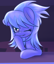 Size: 987x1170 | Tagged: safe, artist:an-m, cloudchaser, pegasus, pony, g4, female, grin, one eye closed, smiling, solo, wink