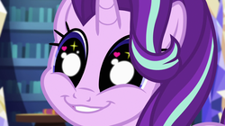 Size: 1912x1072 | Tagged: safe, screencap, starlight glimmer, pony, unicorn, equestria girls, g4, mirror magic, spoiler:eqg specials, close-up, cute, faic, female, glim glam, glimmerbetes, glimmie, grin, heart eyes, library, lip bite, mare, puppy dog eyes, smiling, solo, sparkly eyes, twilight's castle, wingding eyes