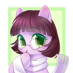 Size: 1500x1500 | Tagged: safe, artist:leafywind, oc, oc only, pony, bust, clothes, colored pupils, female, glasses, looking at you, mare, open mouth, scarf, solo, starry eyes, wingding eyes