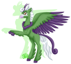 Size: 2090x1880 | Tagged: safe, artist:spokenmind93, oc, oc only, classical hippogriff, hippogriff, tornadus, adoptable, classical hippogriffied, colored hooves, colored wings, colored wingtips, facial markings, feathered fetlocks, hippogriffied, male, pokémon, ponymon, rearing, shadow, signature, simple background, solo, species swap, spread wings, standing, transparent background, wings