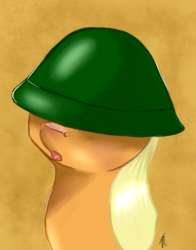 Size: 1345x1714 | Tagged: safe, artist:rengam, applejack, earth pony, pony, g4, abstract background, bust, female, helmet, mare, open mouth, solo