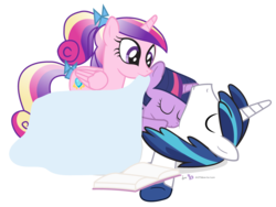 Size: 1120x840 | Tagged: safe, artist:dm29, princess cadance, shining armor, twilight sparkle, g4, bbbff, blanket, brother and sister, female, filly, male, siblings, simple background, sleeping, transparent background, tucking in, younger