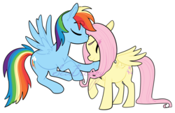 Size: 3581x2314 | Tagged: safe, artist:seabreezy, fluttershy, rainbow dash, pegasus, pony, g4, eyes closed, female, forehead kiss, high res, lesbian, mare, profile, raised hoof, ship:flutterdash, shipping, simple background, smiling, spread wings, transparent background, wings