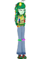 Size: 850x1200 | Tagged: safe, artist:horsesplease, wallflower blush, equestria girls, equestria girls series, forgotten friendship, g4, bauble, behaving like a tree, bell, christmas, christmas tree, decoration, female, green, holiday, paint tool sai, solo, stars, tinsel, tree, unamused, upset, wallflower and plants, wallflower is a plant
