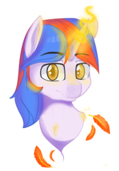 Size: 1558x2236 | Tagged: safe, artist:alie4derpy, oc, oc only, oc:free quill, pony, unicorn, bust, feather, magic, male, multicolored hair, request, simple background, solo, stallion, transparent background