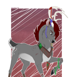 Size: 1240x1350 | Tagged: safe, artist:dementra369, oc, oc only, oc:taped blade, deer, fordeer, original species, antlers, bandage, bite mark, blood, deer oc, freckles, injured, non-pony oc, pale belly, raised hoof, ribbon, scar, simple background, solo, sword, transparent background, weapon