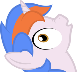 Size: 605x564 | Tagged: safe, artist:squeaky-belle, oc, oc only, oc:free quill, pony, unicorn, bust, looking up, male, multicolored hair, scrunchy face, simple background, solo, soon, stallion, transparent background, vector