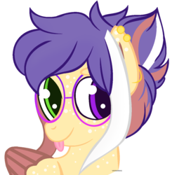 Size: 1022x1044 | Tagged: safe, artist:venomns, oc, oc only, oc:cookie, pegasus, pony, bust, ear piercing, earring, female, glasses, heterochromia, jewelry, mare, piercing, portrait, simple background, solo, tongue out, transparent background