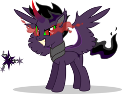 Size: 1024x785 | Tagged: safe, artist:mlp-trailgrazer, oc, oc only, oc:black star, alicorn, pony, curved horn, dark magic, female, horn, magic, offspring, parent:king sombra, parent:twilight sparkle, parents:twibra, simple background, solo, sombra eyes, spread wings, transparent background, wings