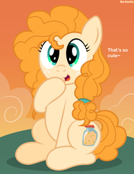 Size: 3846x5000 | Tagged: safe, artist:an-tonio, pear butter, earth pony, pony, g4, cute, female, freckles, mare, pearabetes, sitting, solo, speech, vector