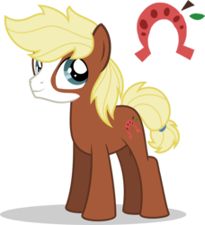 Size: 734x806 | Tagged: safe, artist:mlp-trailgrazer, oc, oc only, oc:johnny appleseed, earth pony, pony, blaze (coat marking), coat markings, facial markings, horseshoes, male, offspring, parent:applejack, parent:trouble shoes, parents:troublejack, simple background, solo, stallion, transparent background