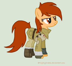 Size: 1110x1022 | Tagged: safe, artist:dreamy990, oc, oc only, oc:jackie juice, earth pony, pony, fallout equestria, clothes, female, mare, solo, uniform