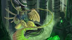 Size: 3000x1687 | Tagged: safe, artist:aelwyng, daring do, pegasus, pony, g4, clothes, female, hat, mare, pillar, rope, solo, statue