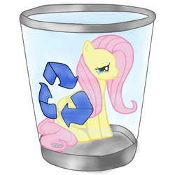 Size: 620x620 | Tagged: safe, artist:boushi33, fluttershy, pegasus, pony, g4, crying, downvote bait, female, mare, microsoft, microsoft windows, recycle bin, sad, simple background, sitting, solo, white background, your waifu is recyclable, your waifu is trash