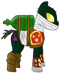 Size: 912x1097 | Tagged: safe, artist:boushi33, earth pony, pony, bald, bandage, boots, bottle, bottle of acid, league of legends, male, no pupils, ponified, shoes, simple background, singed, singed (league of legends), solo, stallion, white background