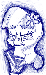 Size: 556x894 | Tagged: safe, artist:shoeunit, cheerilee, earth pony, pony, g4, bust, clothes, disgusted, expression, female, flower, flower in hair, mare, portrait, sailor uniform, school uniform, solo, traditional art, wingding eyes