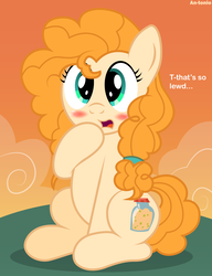 Size: 3846x5000 | Tagged: safe, alternate version, artist:an-tonio, pear butter, earth pony, pony, g4, blushing, cute, female, lewd, mare, pearabetes, sitting, solo, vector