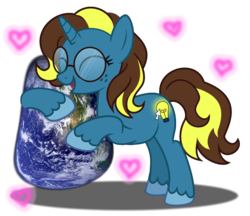 Size: 1008x869 | Tagged: safe, artist:a-bright-idea, oc, oc only, oc:bright idea, pony, unicorn, earth, female, heart, holiday, mare, simple background, solo, transparent background, valentine's day
