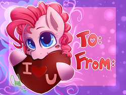 Size: 1280x960 | Tagged: safe, artist:paintcoloryt, pinkie pie, earth pony, pony, g4, blush sticker, blushing, chocolate, cute, diapinkes, ear fluff, female, food, heart, holiday, mare, nom, solo, valentine, valentine's day