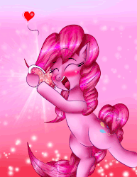 Size: 1162x1506 | Tagged: safe, artist:divinexxwinds54, pinkie pie, earth pony, pony, g4, animated, blush sticker, blushing, female, heart, holiday, mare, pictogram, solo, valentine's day