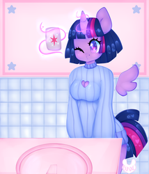 Size: 3000x3500 | Tagged: safe, artist:bunxl, twilight sparkle, alicorn, anthro, g4, arm behind back, blushing, boob window, camera, cellphone, clothes, female, glowing horn, heart, heart eyes, heart shaped boob window, high res, horn, kissy face, magic, mare, mirror, one eye closed, open-chest sweater, phone, selfie, signature, smartphone, solo, starry eyes, sweater, telekinesis, twilight sparkle (alicorn), wingding eyes, wink