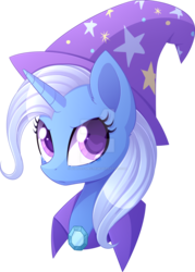 Size: 900x1256 | Tagged: safe, artist:scarlet-spectrum, trixie, pony, unicorn, g4, bust, cape, clothes, commission, female, hat, horn, looking at you, mare, simple background, solo, teary eyes, transparent background, trixie's cape, trixie's hat, watermark
