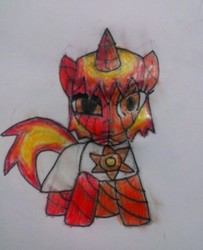 Size: 1335x1647 | Tagged: safe, artist:tobiisabunny, oc, oc only, oc:daybreak flare, burned, clothes, solo, younger