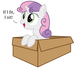 Size: 1621x1470 | Tagged: safe, artist:bladedragoon7575, sweetie belle, pony, unicorn, g4, behaving like a cat, box, cardboard box, cute, diasweetes, female, filly, if i fits i sits, pony in a box, simple background, transparent background