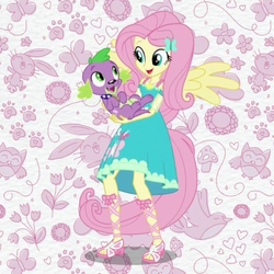Size: 2048x2048 | Tagged: safe, screencap, fluttershy, spike, spike the regular dog, dog, equestria girls, equestria girls series, g4, cropped, feet, geode of fauna, high res, intro, magical geodes, non-shipping, opening theme, ponied up, sandals, wings