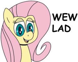 Size: 956x766 | Tagged: safe, artist:distancedpsyche, fluttershy, pegasus, pony, g4, bust, dialogue, drawthread, female, mare, reaction image, request, simple background, solo, wew, wewlad, white background