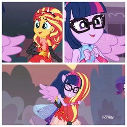 Size: 1600x1600 | Tagged: safe, screencap, sci-twi, sunset shimmer, twilight sparkle, equestria girls, equestria girls series, forgotten friendship, g4, ponied up, shipping fuel