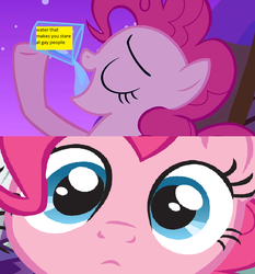 Size: 734x786 | Tagged: safe, edit, pinkie pie, g4, female, looking at you, meme, solo, water