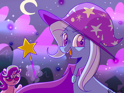 Size: 1600x1200 | Tagged: safe, artist:1racat, starlight glimmer, trixie, pony, unicorn, my little brony risovach, g4, duo, female, magic wand, mare, solo focus