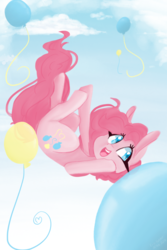 Size: 730x1095 | Tagged: safe, artist:piinoy, pinkie pie, earth pony, pony, g4, balloon, cloud, colored pupils, cute, diapinkes, female, mare, open mouth, sky, solo