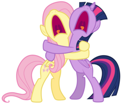 Size: 11500x10000 | Tagged: safe, artist:tardifice, fluttershy, twilight sparkle, alicorn, pony, a health of information, g4, aaugh!, absurd resolution, duo, embrace, female, hug, nose in the air, open mouth, screaming, simple background, transparent background, twilight sparkle (alicorn), uvula, vector