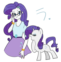 Size: 1013x1020 | Tagged: safe, artist:gyunyu, rarity, human, pony, equestria girls, g4, belt, breasts, cleavage, clothes, female, glasses, nail polish, simple background, skirt, white background