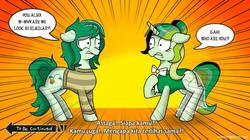 Size: 1248x700 | Tagged: safe, artist:cakonde, wallflower blush, oc, oc:camellia yasmina, unicorn, equestria girls, equestria girls series, forgotten friendship, g4, comic, dialogue, duo, gasp, green, hoof on chest, indonesian, jojo's bizarre adventure, looking at each other, rule 63, shocked, shocked expression, similarities, standing, subtitles, to be continued, to be continued (meme)