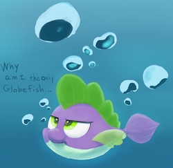 Size: 831x808 | Tagged: safe, artist:noupu, spike, fish, puffer fish, g4, my little pony: the movie, male, solo, species swap, spike the pufferfish, underwater