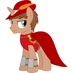 Size: 3700x3700 | Tagged: safe, artist:peternators, oc, oc only, pony, unicorn, bags under eyes, cape, clothes, feather, hat, high res, male, red mage, simple background, solo, stallion, sword, transparent background, weapon